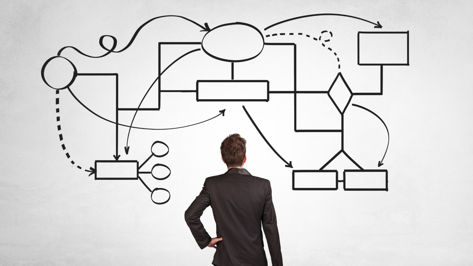 A person analyzing an organizational flowchart representing the complexities of organizational development strategies for German companies in 2025