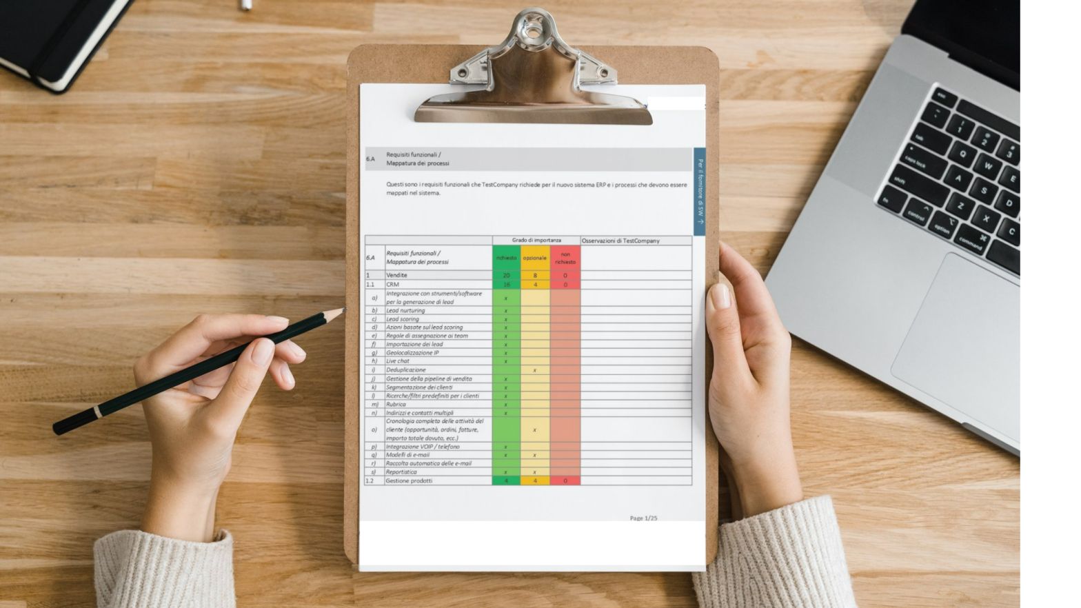 Esempio di sezione del capitolato tecnico ERP con matrice di prioritizzazione dei requisiti funzionali - ERP SpecBuilder di Iceventure
